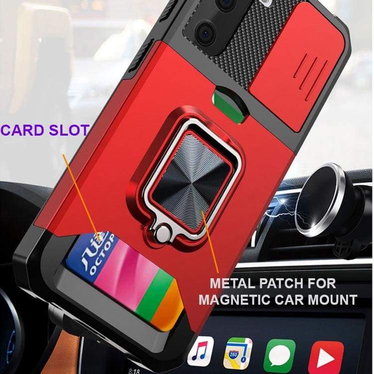 Samsung Galaxy S21+ Rugged Cover, Sliding Camera Cover, Metal Ring/Stand, Card Slot - Image 6