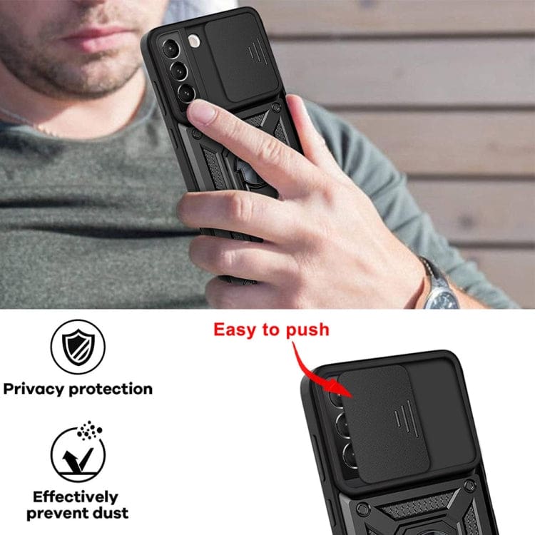 Samsung Galaxy S22+ 5G Rugged Protective Cover, Sliding Camera Cover, Metal Ring/Stand - Image 5