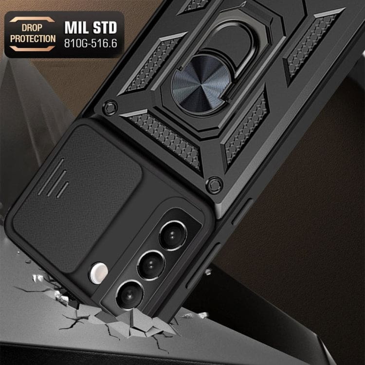 Samsung Galaxy S22 5G Rugged Protective Cover, Sliding Camera Cover, Metal Ring/Stand - Image 3