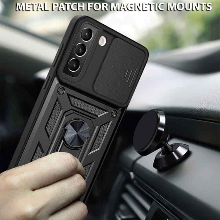 Samsung Galaxy S22 5G Rugged Protective Cover, Sliding Camera Cover, Metal Ring/Stand - Image 4