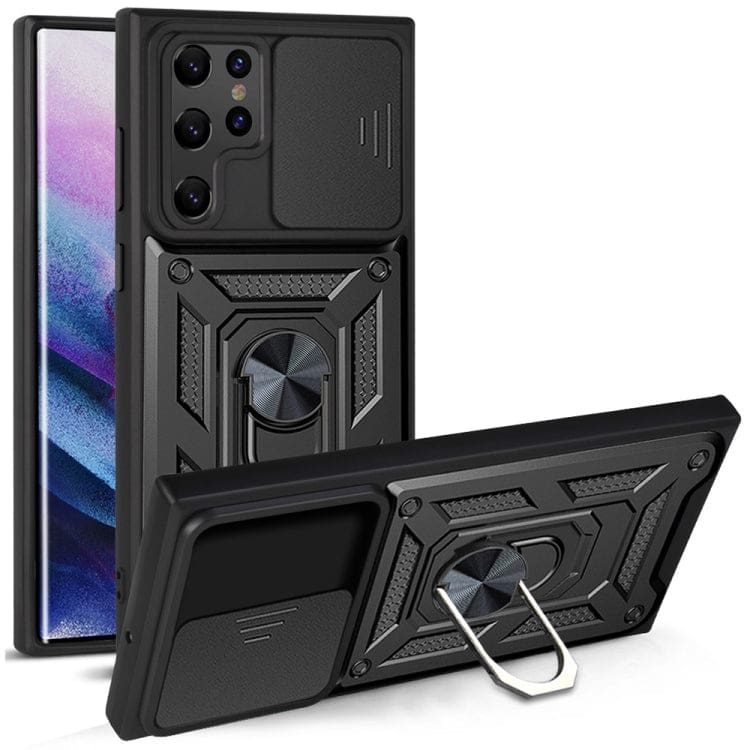 Samsung Galaxy S22 ULTRA 5G Rugged Protective Cover, Sliding Camera Cover, Metal Ring/Stand - Image 10