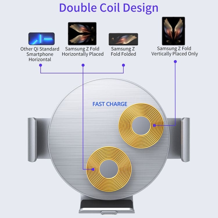 S9 15W Car Phone Mount Wireless Charger for Samsung Galaxy Z Fold, Auto-Clamping, Vent or Dash Mount - Image 3