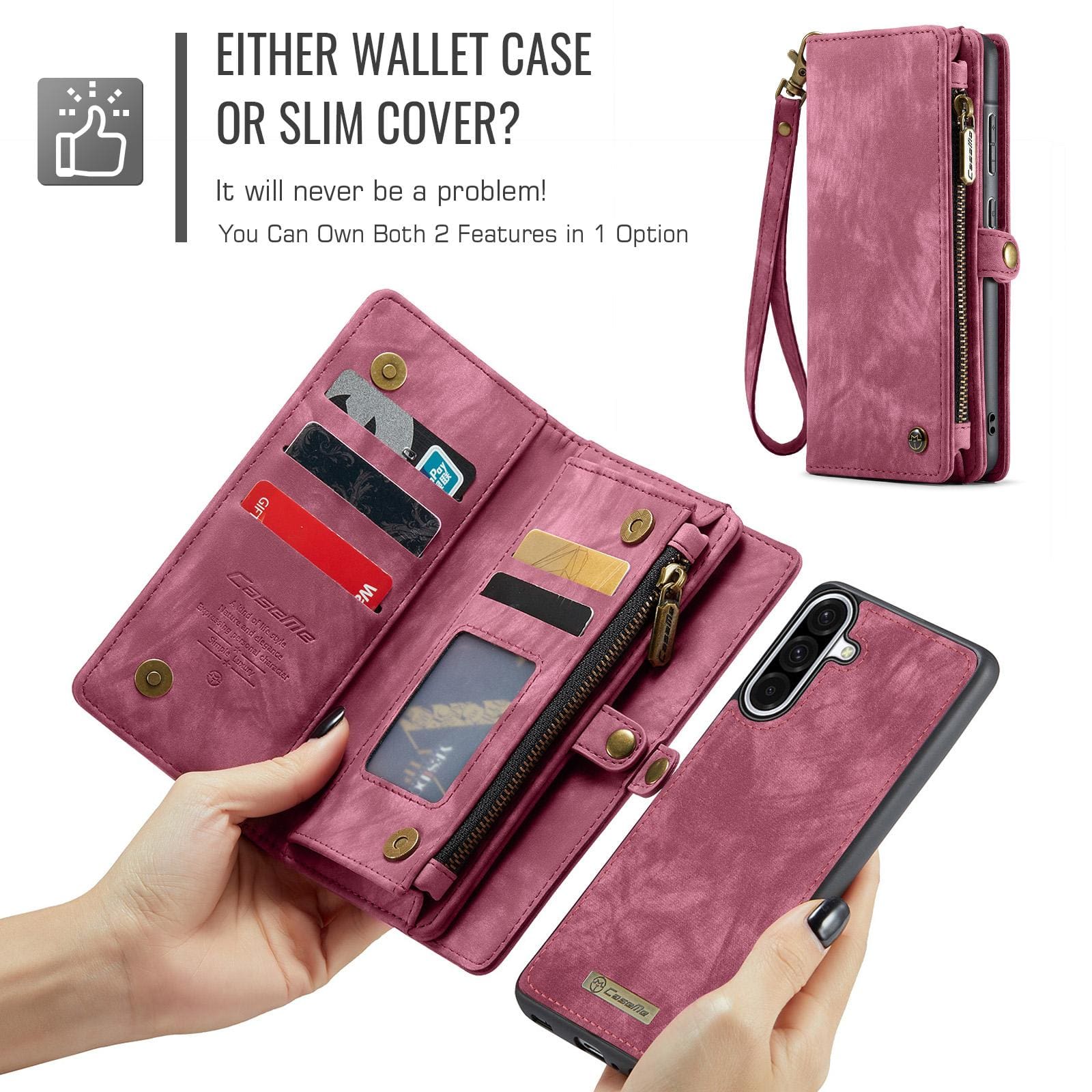 Samsung Galaxy A36 5G CaseMe 008 2-In-1 Wallet with Detachable Cover, 8 Card Slots + Zip Pocket - Image 2