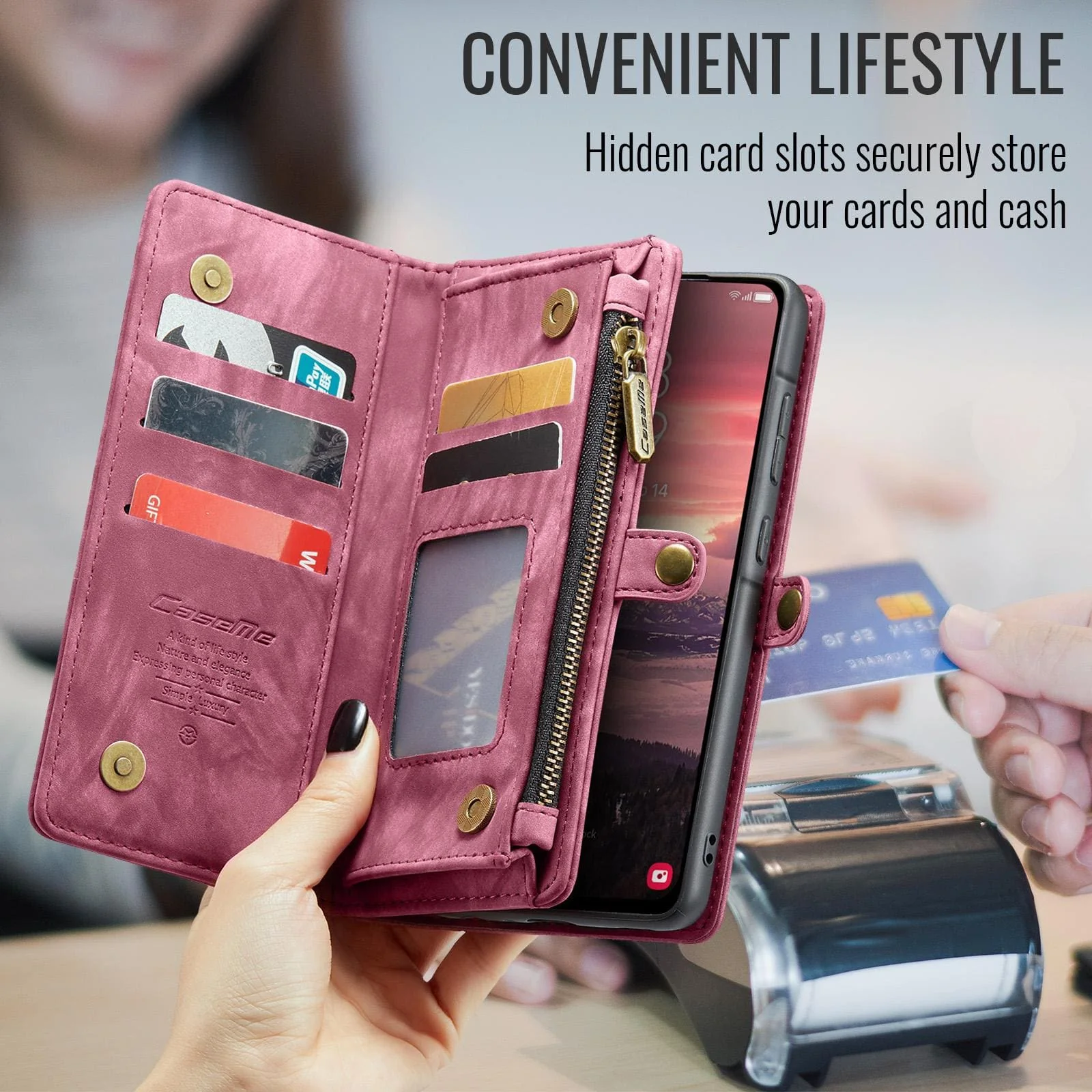Samsung Galaxy A36 5G CaseMe 008 2-In-1 Wallet with Detachable Cover, 8 Card Slots + Zip Pocket - Image 4