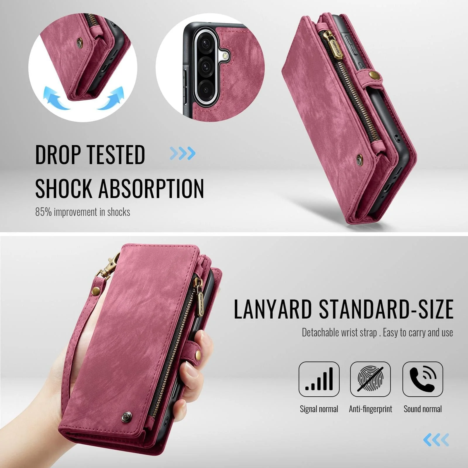 Samsung Galaxy A36 5G CaseMe 008 2-In-1 Wallet with Detachable Cover, 8 Card Slots + Zip Pocket - Image 6