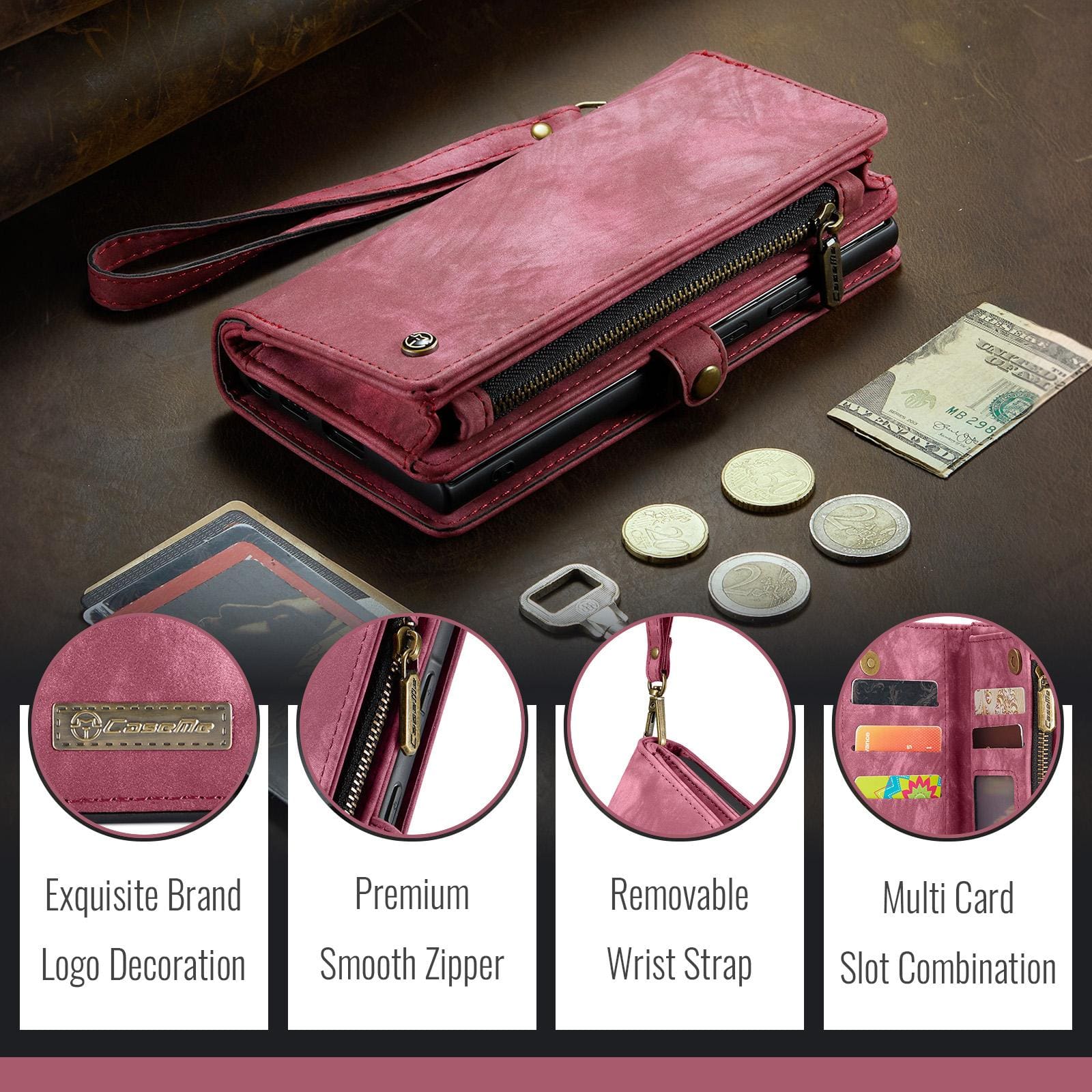 Samsung Galaxy A36 5G CaseMe 008 2-In-1 Wallet with Detachable Cover, 8 Card Slots + Zip Pocket - Image 8