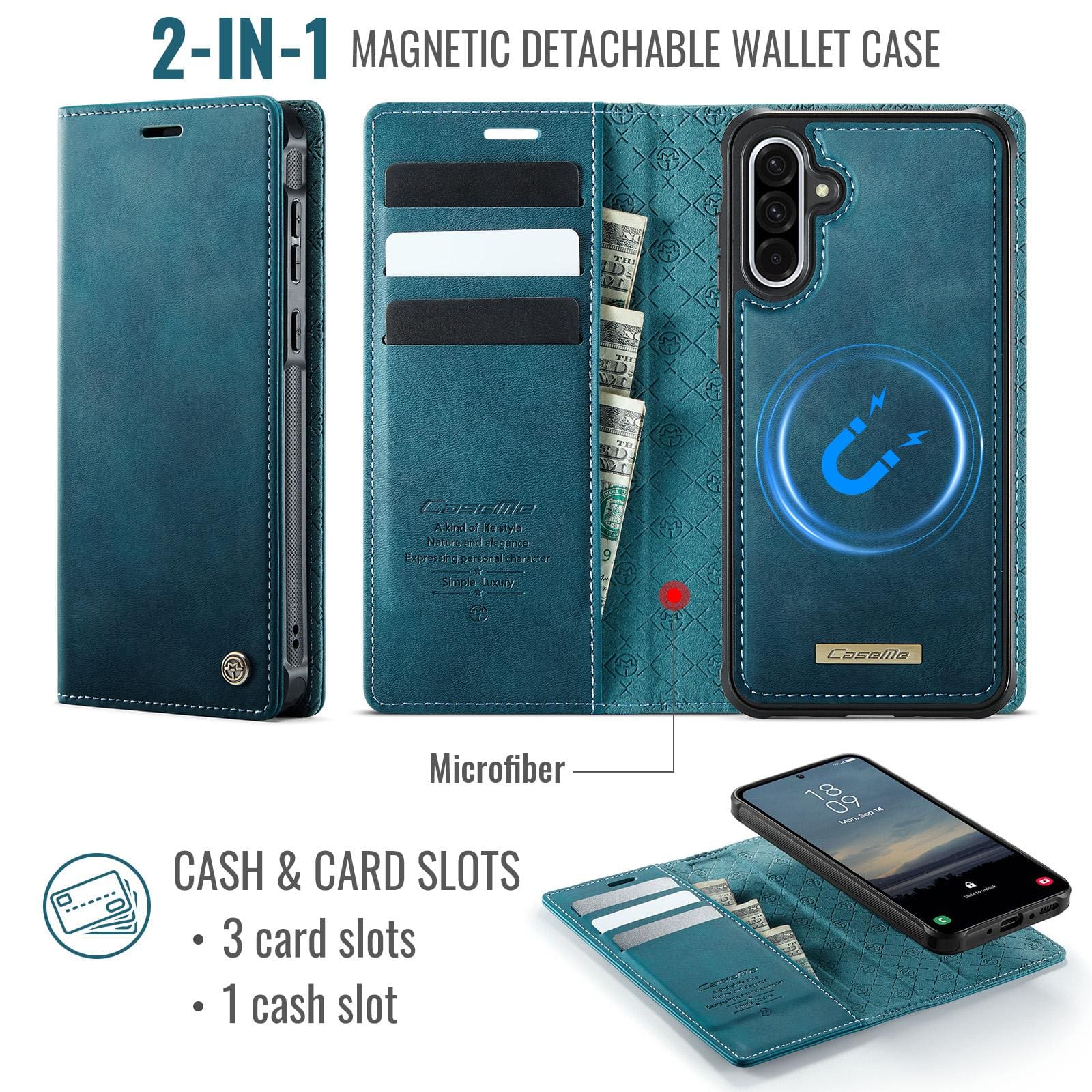 Samsung Galaxy A56 5G CaseMe C49 Detachable Flip Cover, RFID Protection, Card Holder - Image 3