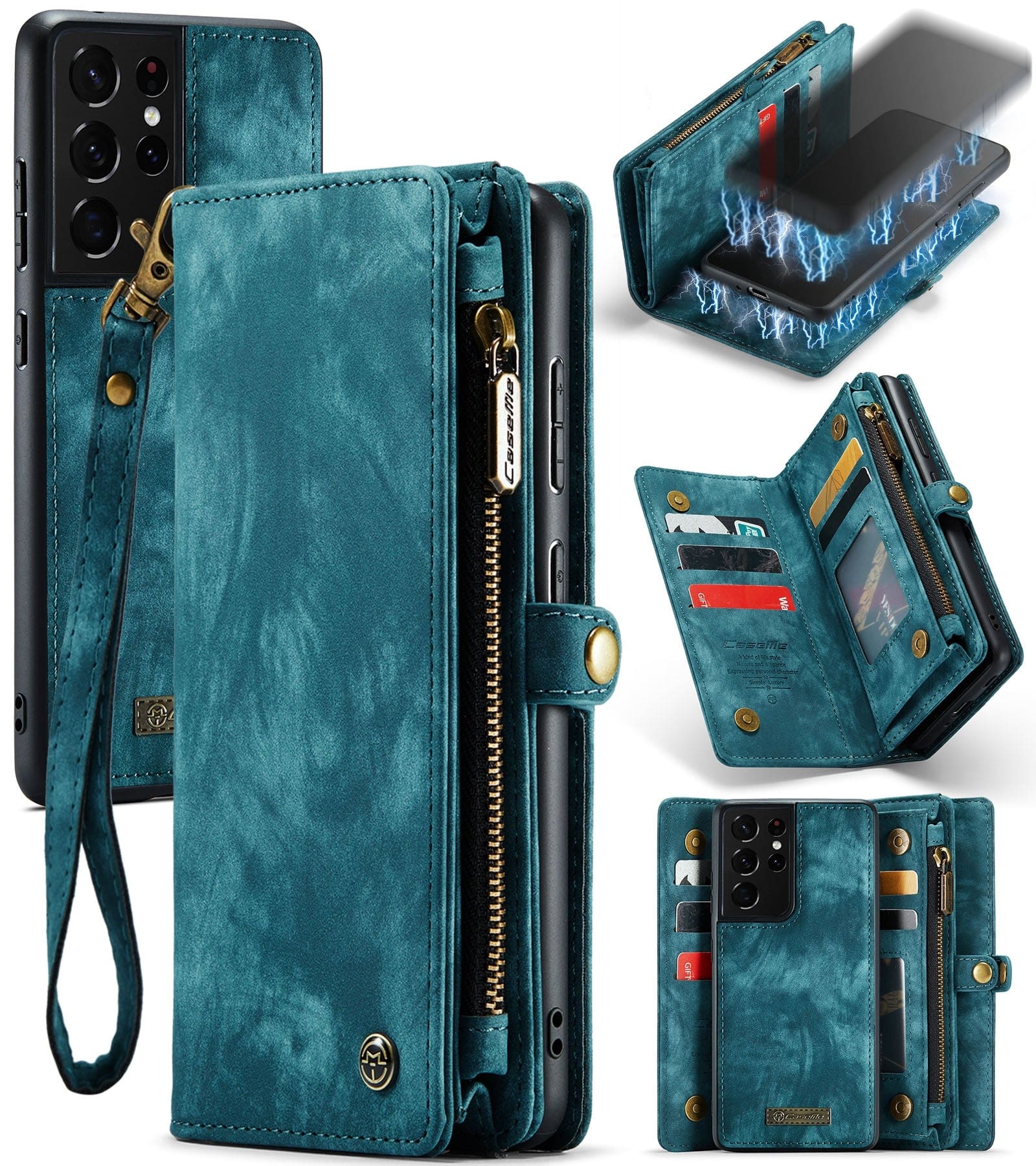 Samsung Galaxy S21 Ultra 5G CaseMe 008 2-In-1 Wallet with Detachable Cover, 8 Card Slots + Zip Pocket - Image 2