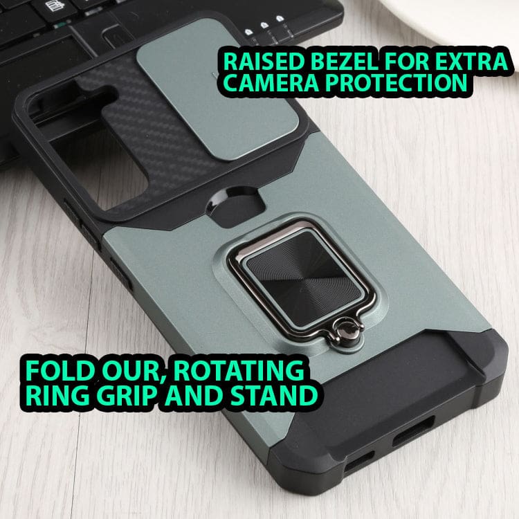 Samsung Galaxy S22 5G Protective Sliding Camera Cover, Metal Ring/Stand with Card Slot - Image 2