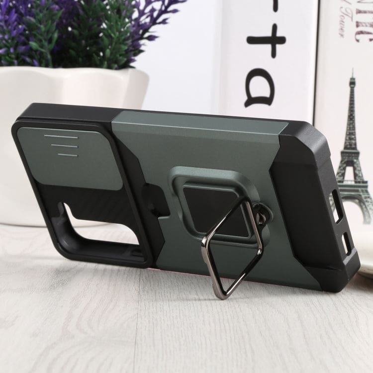 Samsung Galaxy S22 5G Protective Sliding Camera Cover, Metal Ring/Stand with Card Slot - Image 5