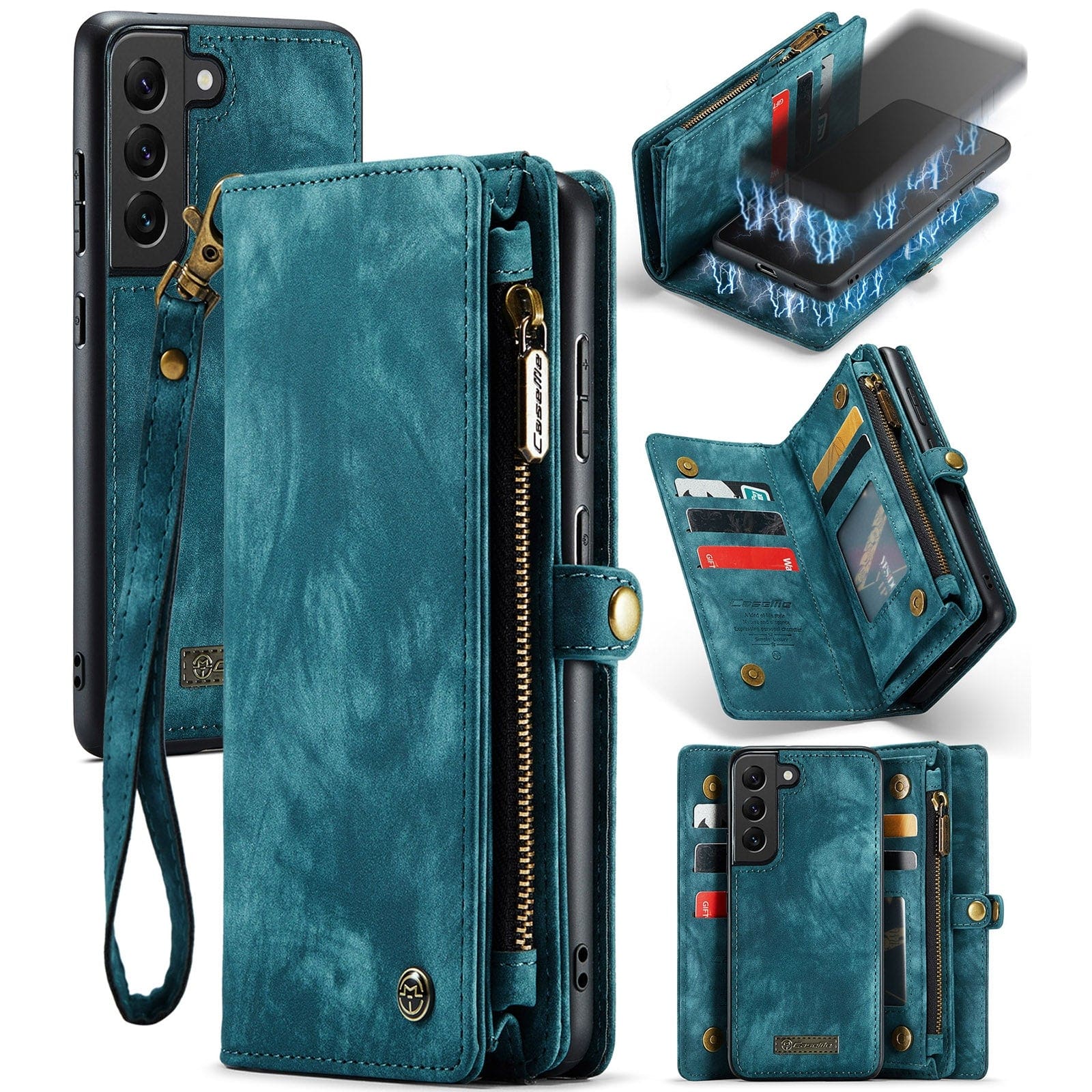 Samsung Galaxy S22+ CaseMe 008 2-In-1 Wallet with Detachable Cover, 8 Card Slots + Zip Pocket