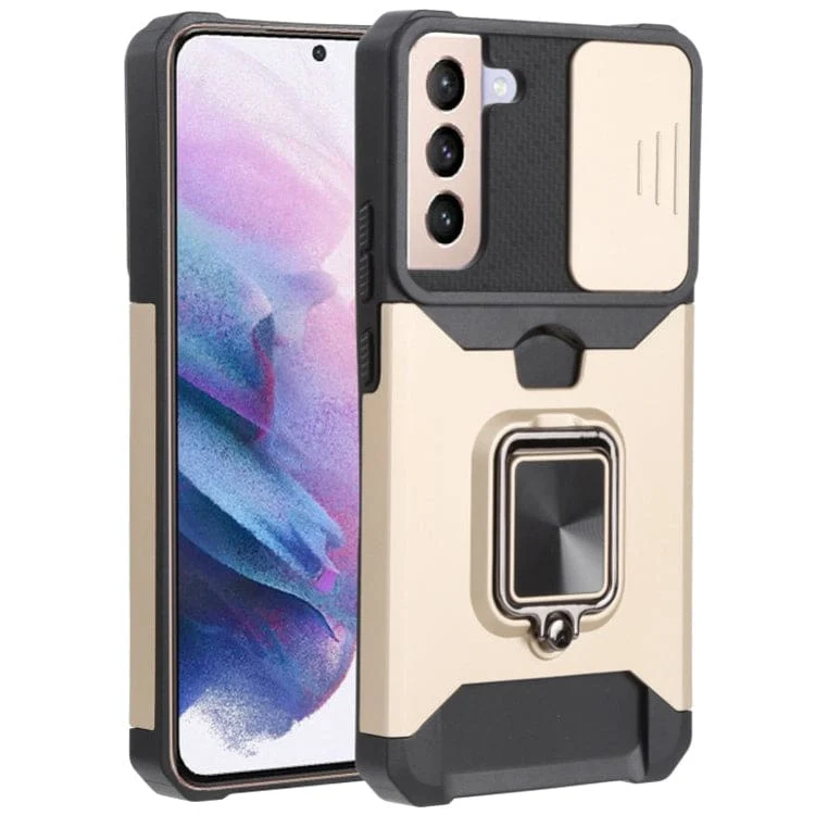Samsung Galaxy S22+ Protective Sliding Camera Cover, Metal Ring/Stand with Card Slot - Image 6