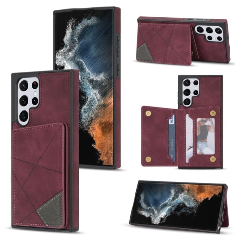 Samsung Galaxy S22 Ultra 5G - Rhombus Shockproof Protective Case with Rear Wallet, Card Holder