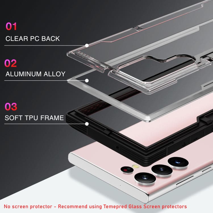 Samsung Galaxy S22 ULTRA 5G Thunder Series Aluminium Frame, TPU Cushioned Inner, Clear PC Back Cover - Image 3