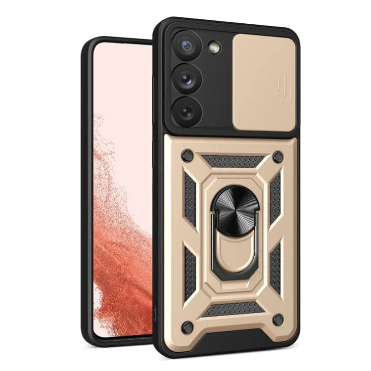 Samsung Galaxy S23 PLUS 5G Rugged Protective Cover, Sliding Camera Cover, Metal Ring/Stand