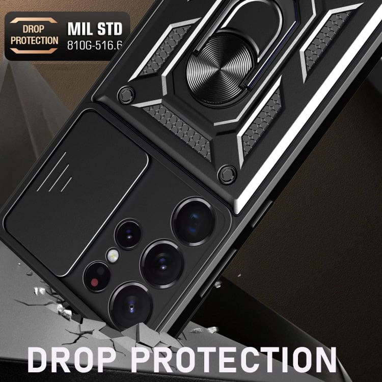Samsung Galaxy S23 ULTRA 5G Rugged Protective Cover, Sliding Camera Cover, Metal Ring/Stand - Image 3