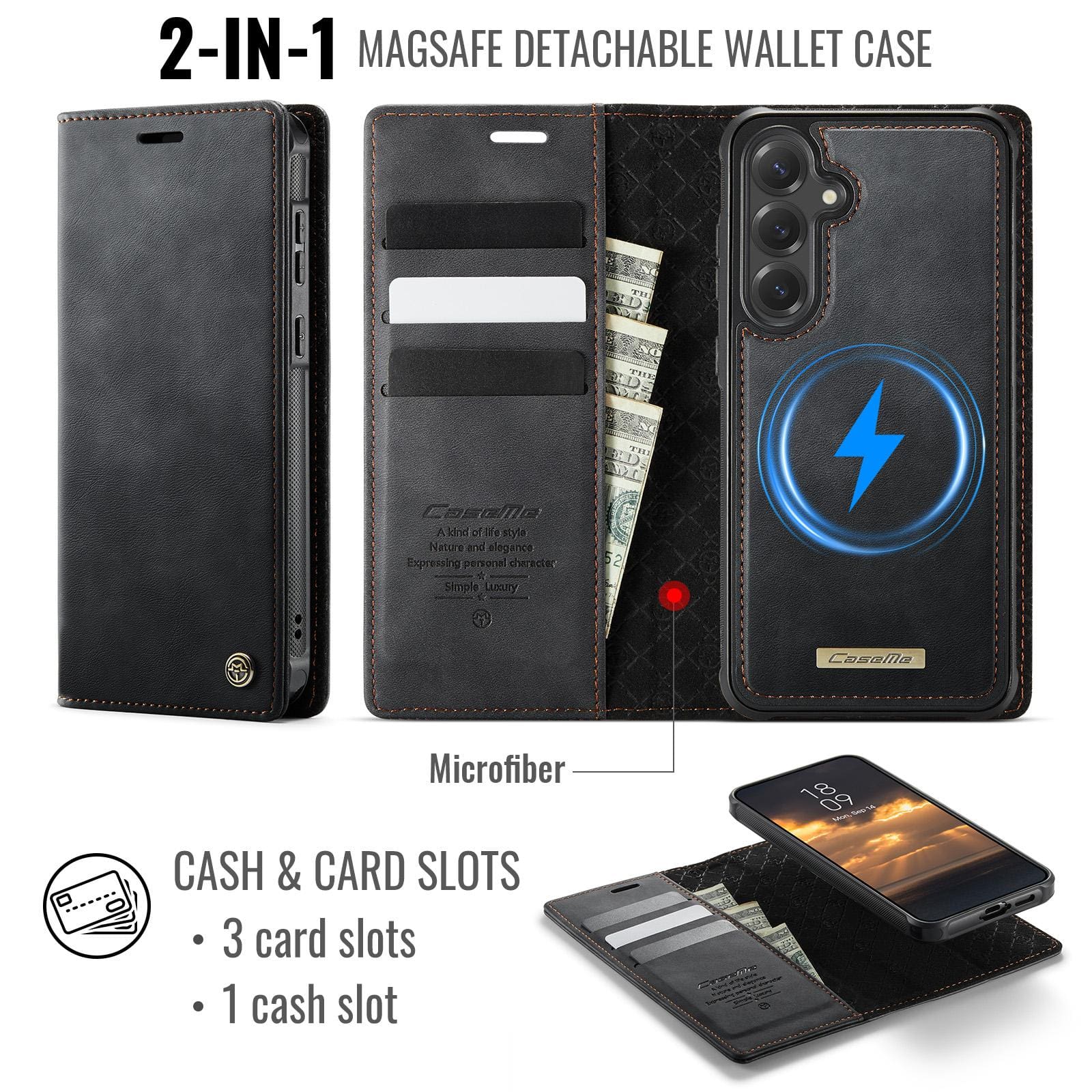 Samsung Galaxy S24 Ultra CaseMe C49 Detachable Flip Cover, RFID Protection, Card Holder - Image 2