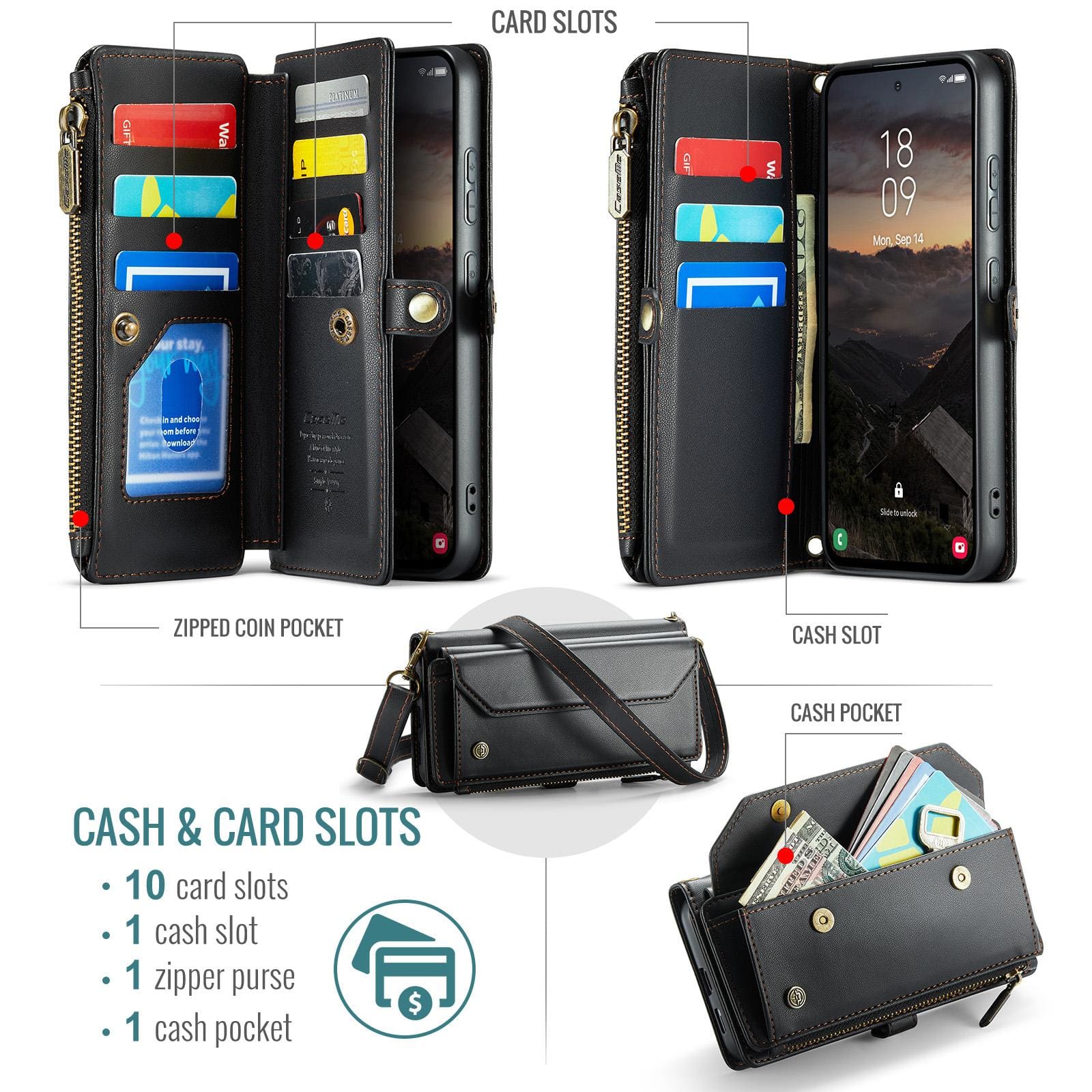 Samsung Galaxy S26+ 5G CaseMe C36 Wallet, Multi-Card Slots, Cash Pocket, Zipped Wallet - Image 6