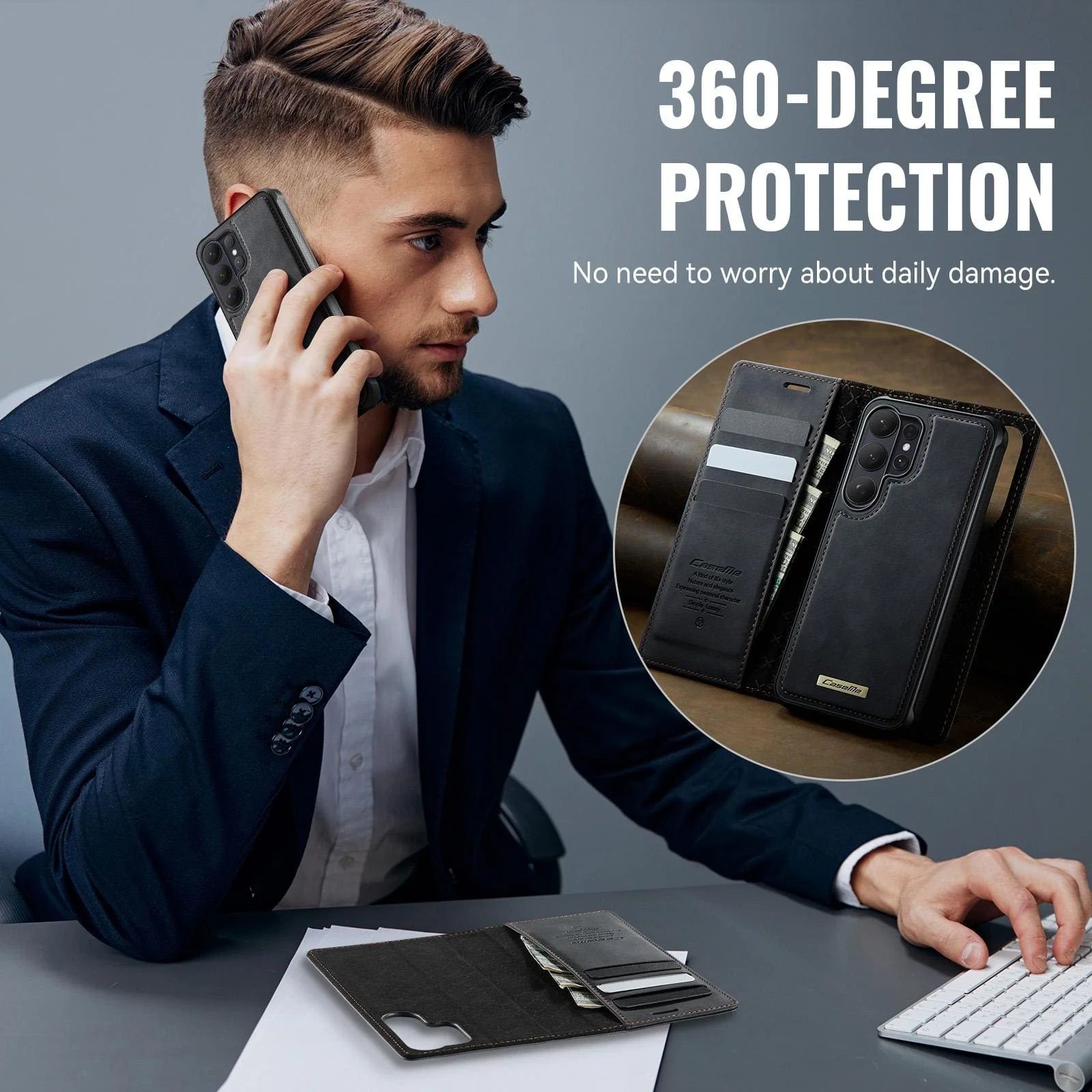 Samsung Galaxy S26 Ultra CaseMe C49 Detachable Flip Cover, RFID Protection, Card Holder - Image 4