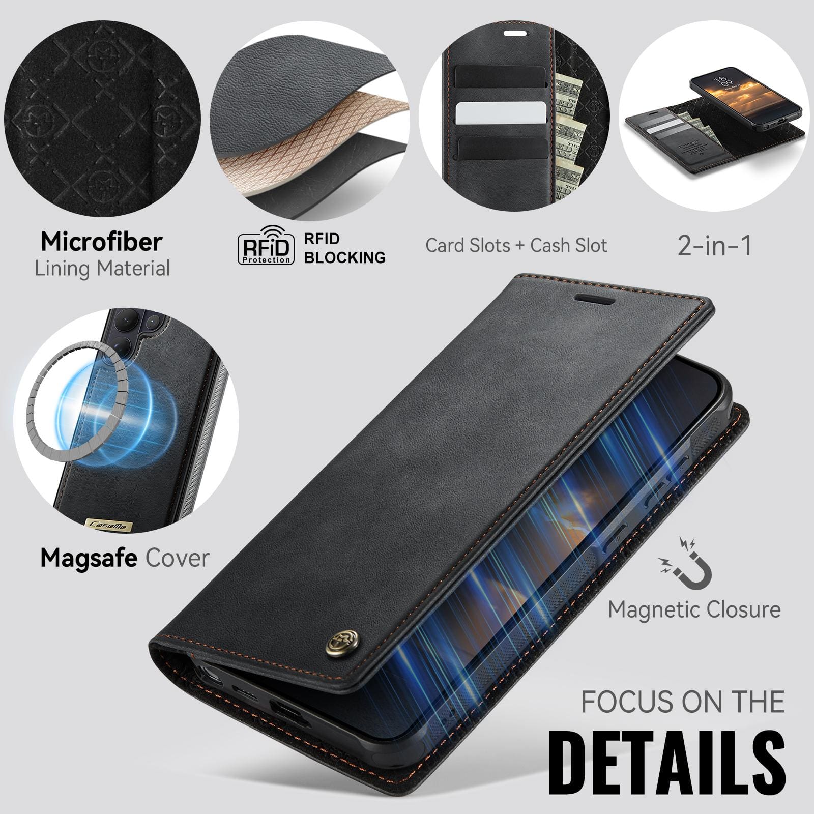 Samsung Galaxy S26 Ultra CaseMe C49 Detachable Flip Cover, RFID Protection, Card Holder - Image 5