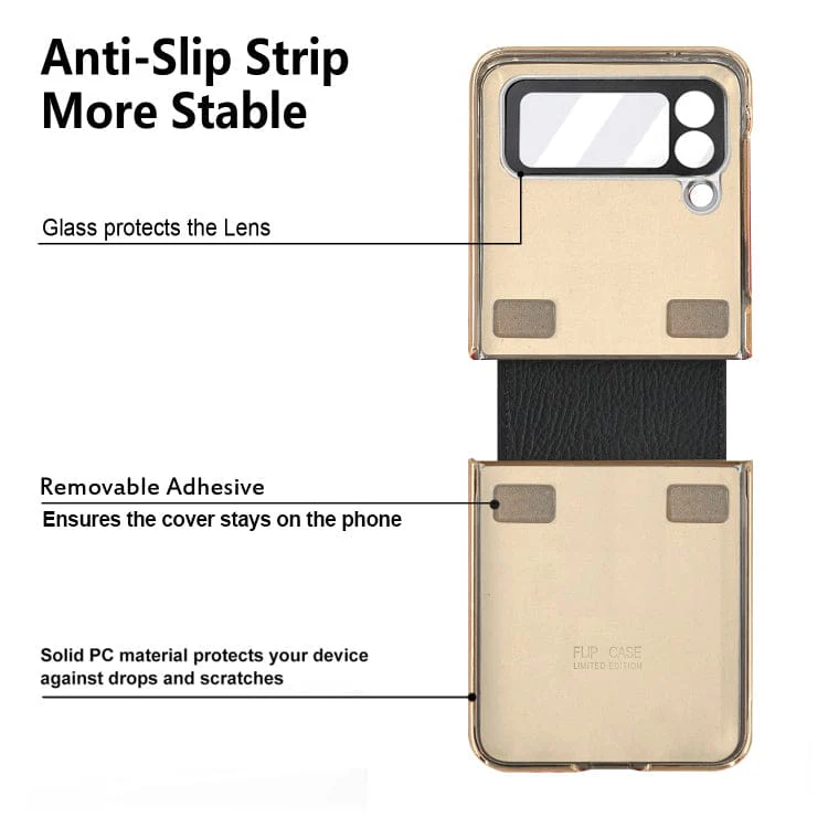 Samsung Galaxy Z Flip 4 GKK Rigid Protective Cover, Leather Texture, Ring/Clip, Electroplated Gold - Image 4