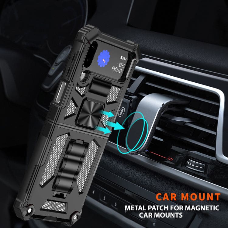Samsung Galaxy Z Flip 4 Rugged Armor Protective Cover, Shock Resistant, Fold Out Stand, Metal Patch - Image 5