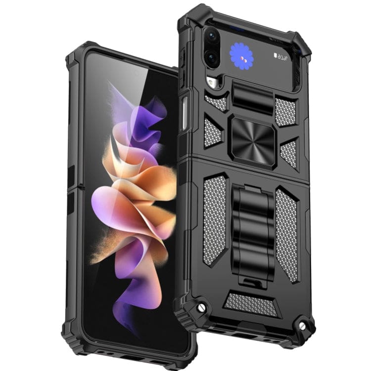 Samsung Galaxy Z Flip 4 Rugged Armor Protective Cover, Shock Resistant, Fold Out Stand, Metal Patch - Image 8