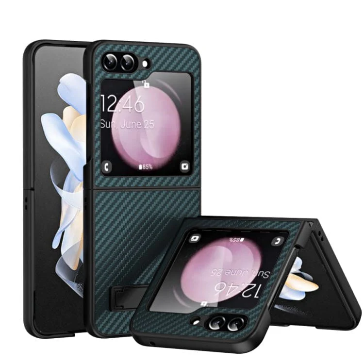 Samsung Galaxy Z Flip 5 Carbon Texture Glass Panel Cover with Stand