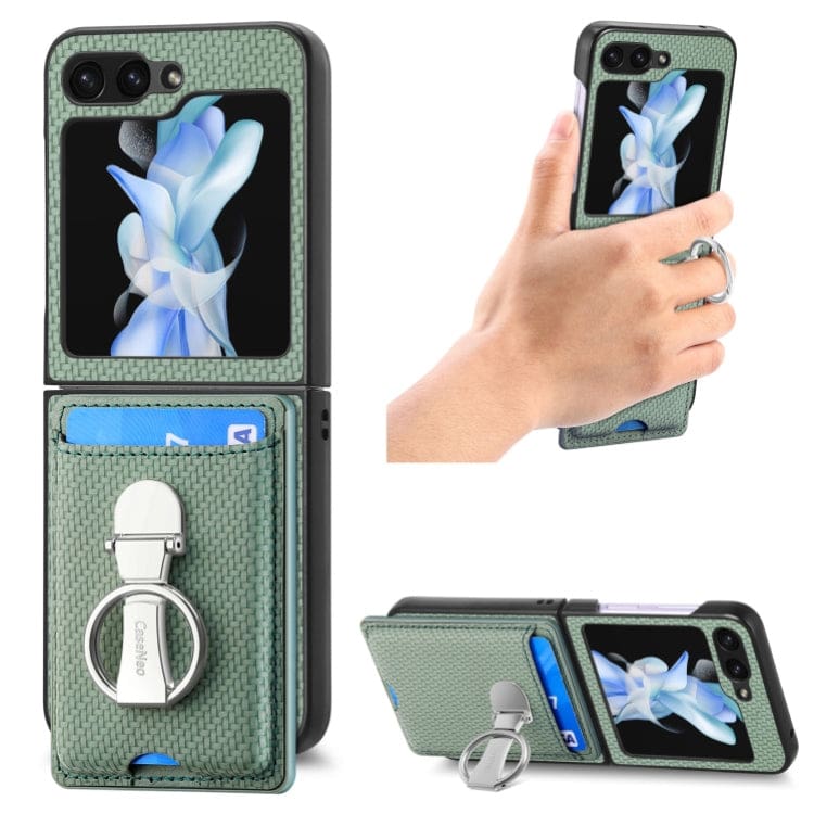 Samsung Galaxy Z Flip 6 Carbon Card Wallet Cover with Ring Grip/Stand