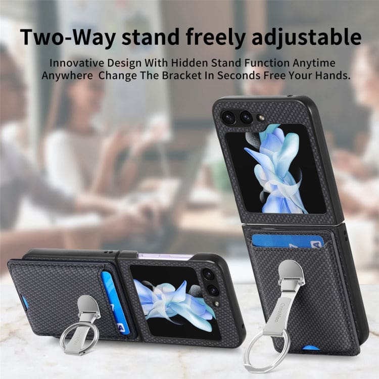 Samsung Galaxy Z Flip 6 Carbon Card Wallet Cover with Ring Grip/Stand - Image 5