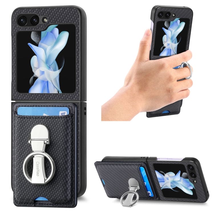 Samsung Galaxy Z Flip 6 Carbon Card Wallet Cover with Ring Grip/Stand - Image 6