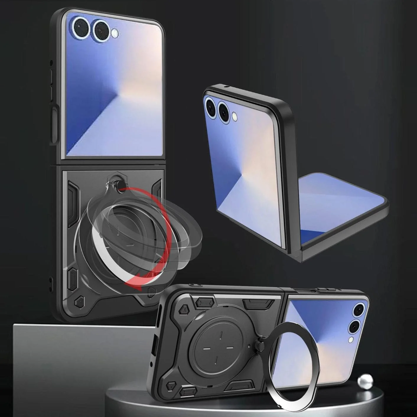 Samsung Galaxy Z Flip 7 Shockproof Rugged Rotating Ring Protective Cover - Image 3