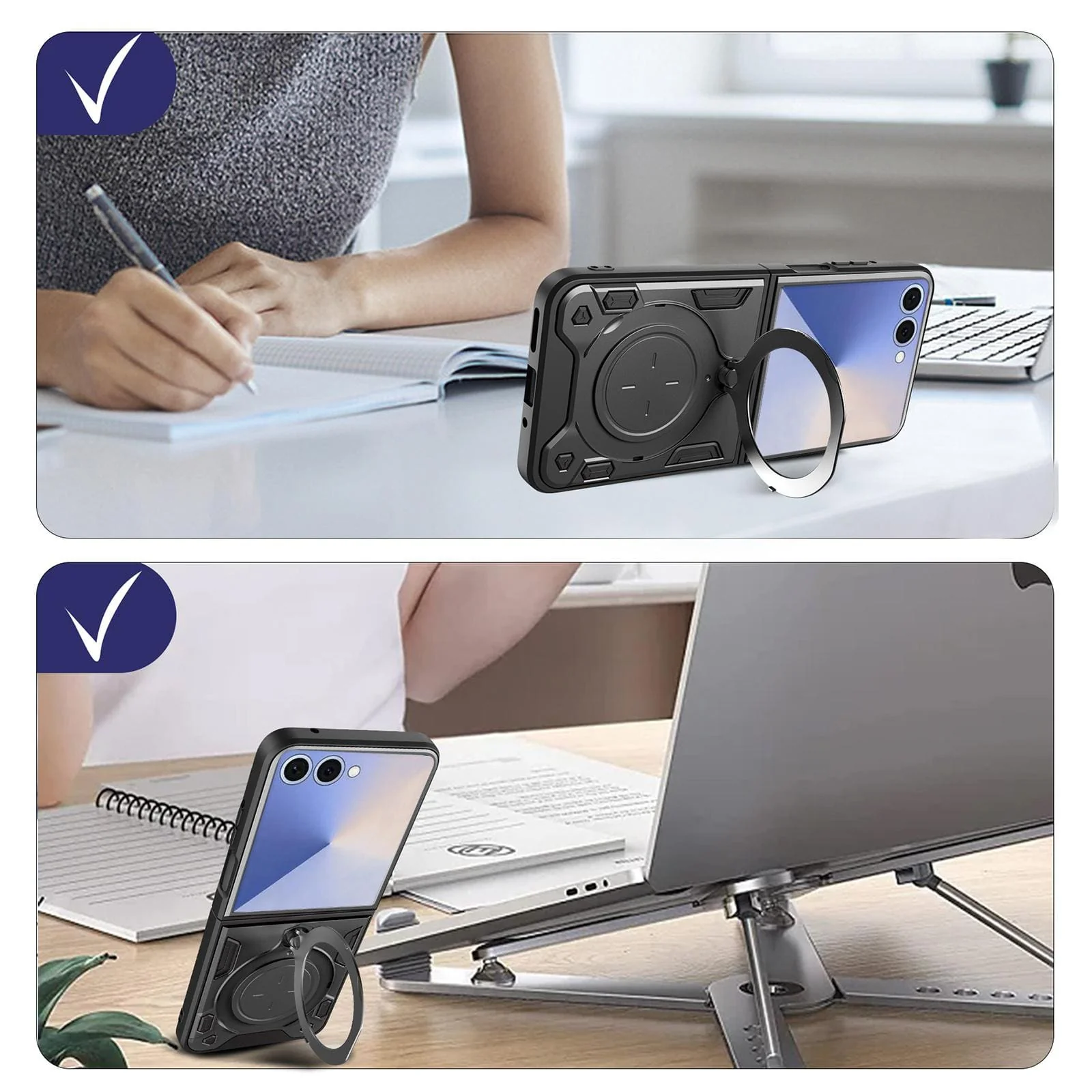 Samsung Galaxy Z Flip 7 Shockproof Rugged Rotating Ring Protective Cover - Image 4