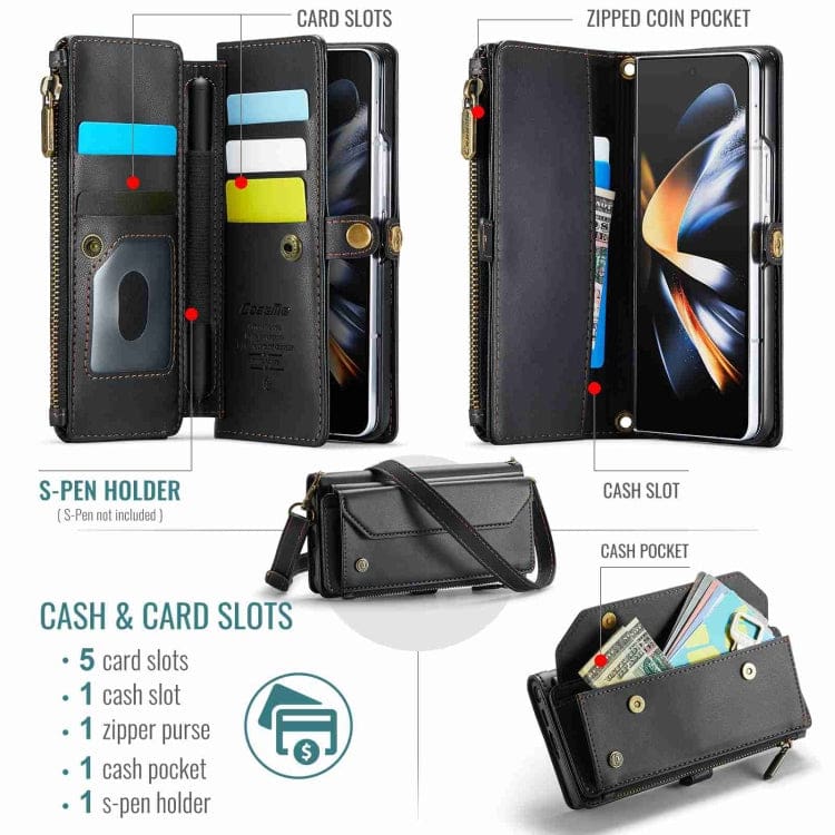 Samsung Galaxy Z Fold 3 CaseMe C36 Wallet, 7 Card Slots, Cash Pocket, Zipped Coin Wallet - Image 4