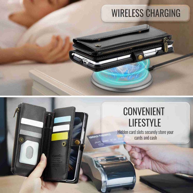 Samsung Galaxy Z Fold 3 CaseMe C36 Wallet, 7 Card Slots, Cash Pocket, Zipped Coin Wallet - Image 6