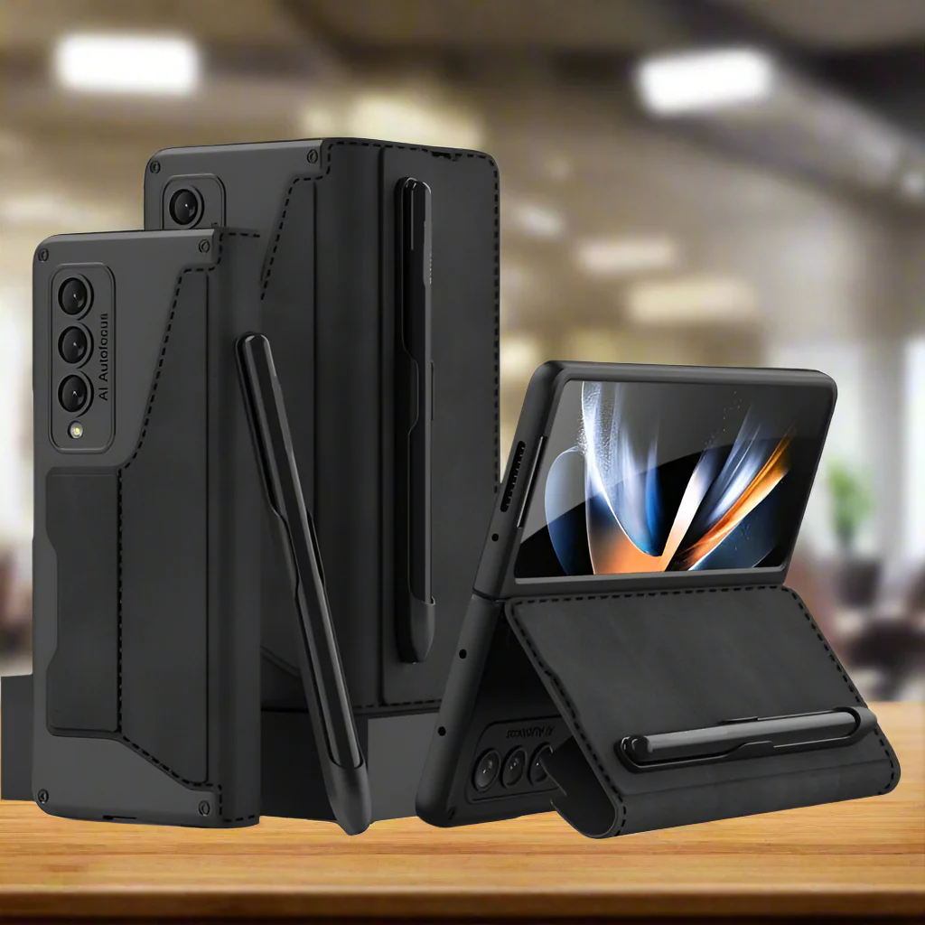 Samsung Galaxy Z Fold 4 5G GKK Leather Armor Cover, Removable Pen Holder, Card Slots