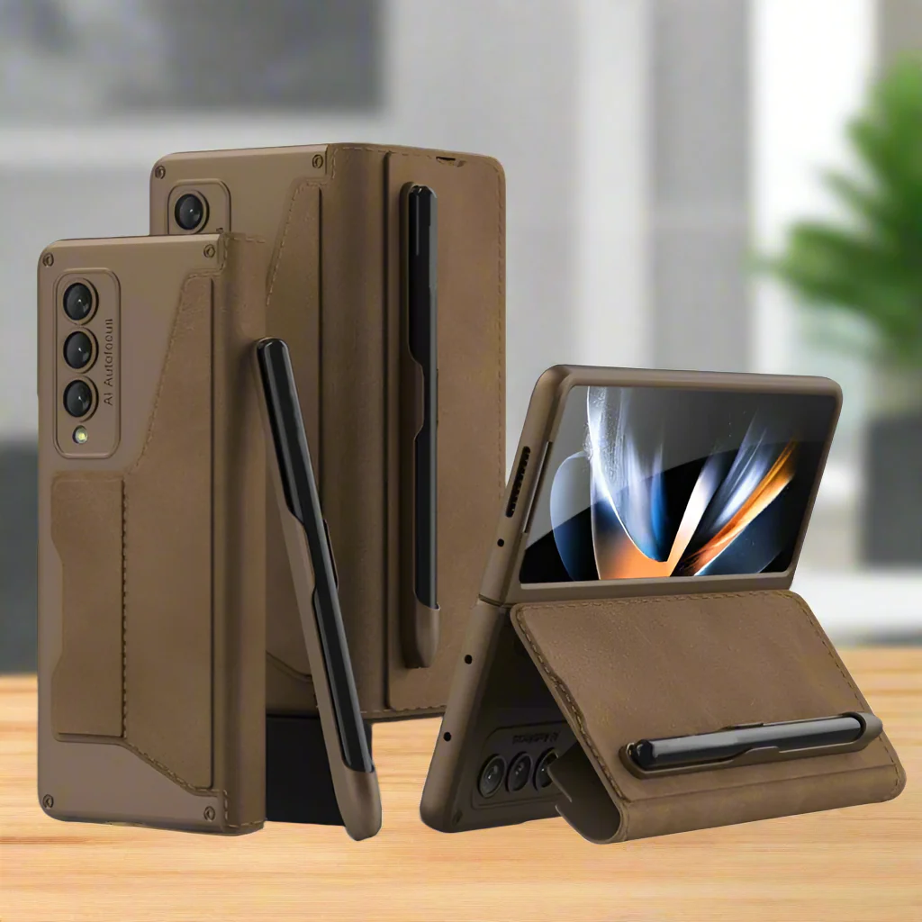Samsung Galaxy Z Fold 4 5G GKK Leather Armor Cover, Removable Pen Holder, Card Slots - Image 5