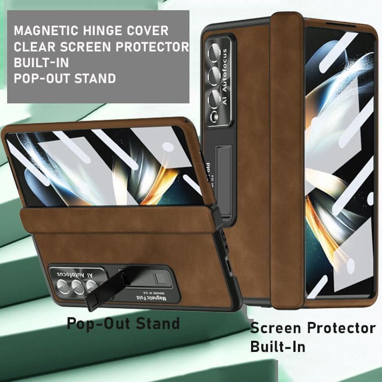 Samsung Galaxy Z Fold 4 5G Napa Deluxe Cover, Front Screen Protector, Hinge Cover, Fold Out Stand - Image 2