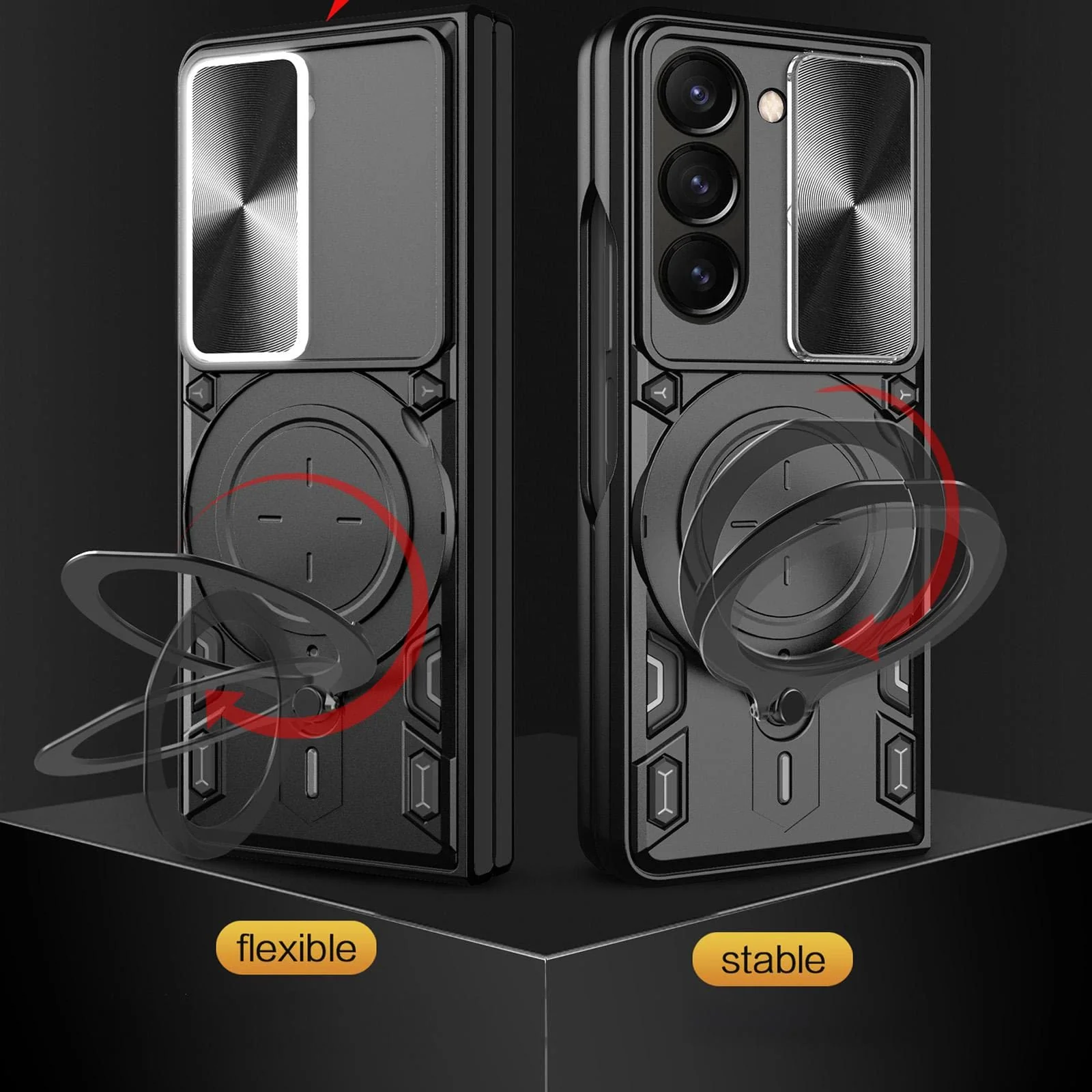 Samsung Galaxy Z Fold 7 Sliding Camera Cover Protective Case with Ring/Stand - Image 6