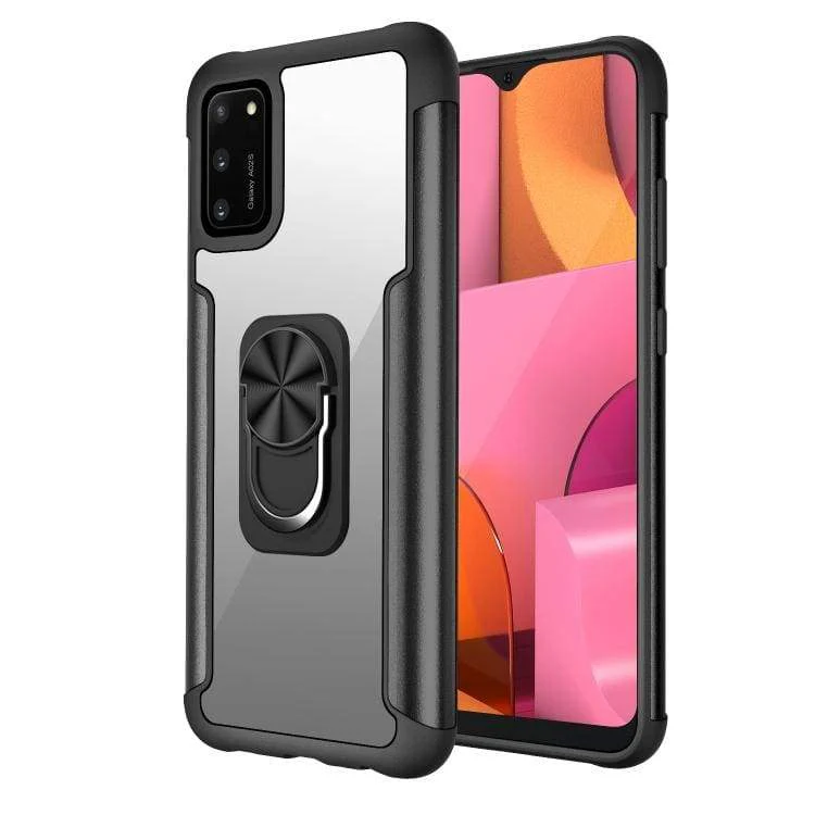 Samsung Galaxy A02S Shockproof Cover, Transparent Back with Ring/Stand