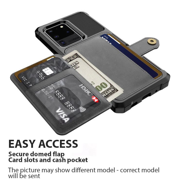 Samsung Galaxy S20+ Raised Bezel Cover with Wallet Card Holder/Stand, Dome Clasp - Image 2
