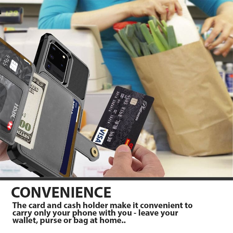 Samsung Galaxy S20+ Raised Bezel Cover with Wallet Card Holder/Stand, Dome Clasp - Image 4