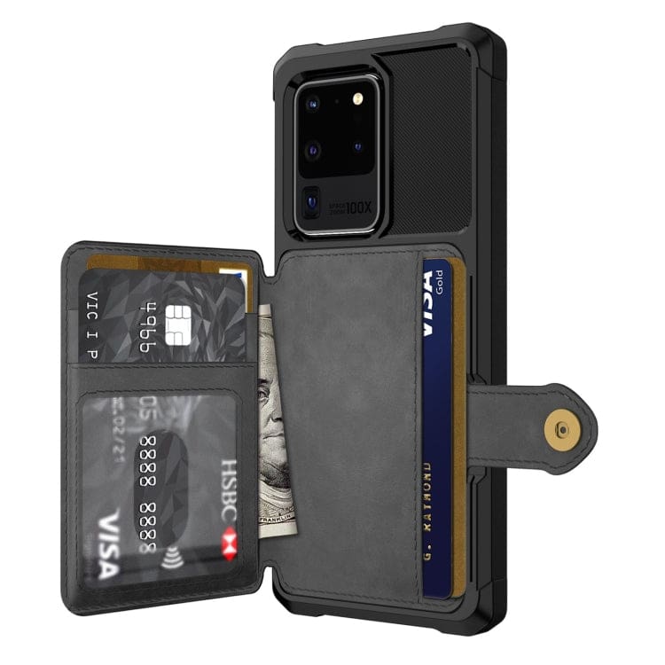 Samsung Galaxy S20 Ultra Raised Bezel Cover with Wallet Card Holder/Stand, Dome Clasp - Image 2