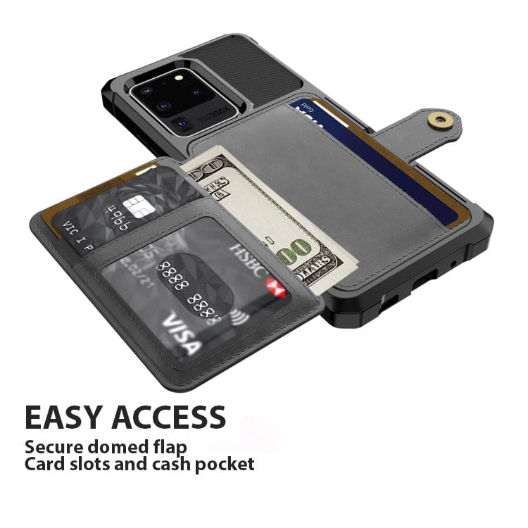 Samsung Galaxy S20 Ultra Raised Bezel Cover with Wallet Card Holder/Stand, Dome Clasp - Image 3