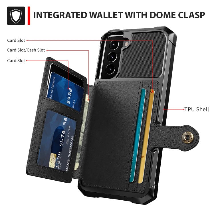 Samsung Galaxy S21+ 5G Raised Bezel Cover with Wallet Card Holder/Stand, Dome Clasp - Image 3