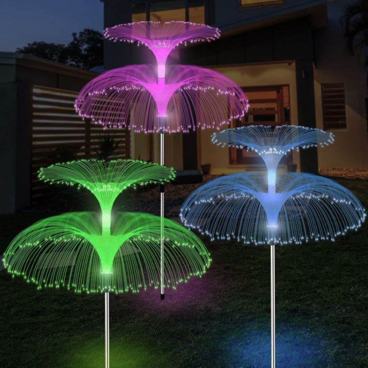 [2 PACK] Solar Powered Fiber Optic Dual Layer Jellyfish Multi-colour Garden Light