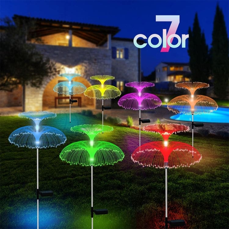 [2 PACK] Solar Powered Fiber Optic Dual Layer Jellyfish Multi-colour Garden Light - Image 3