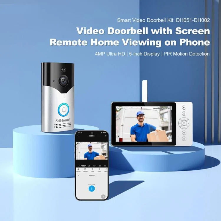 Srihome 4MP Wireless Doorbell Camera | Smart Intercom Kit with Indoor Screen & Phone App Control - Image 2