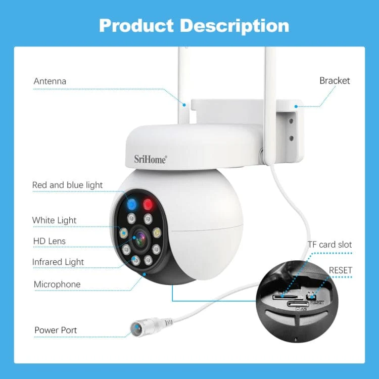 SriHome SH052 5MP Wi-Fi Security Camera with Spotlights, IR Nightvision, 2-Way Audio - Image 9