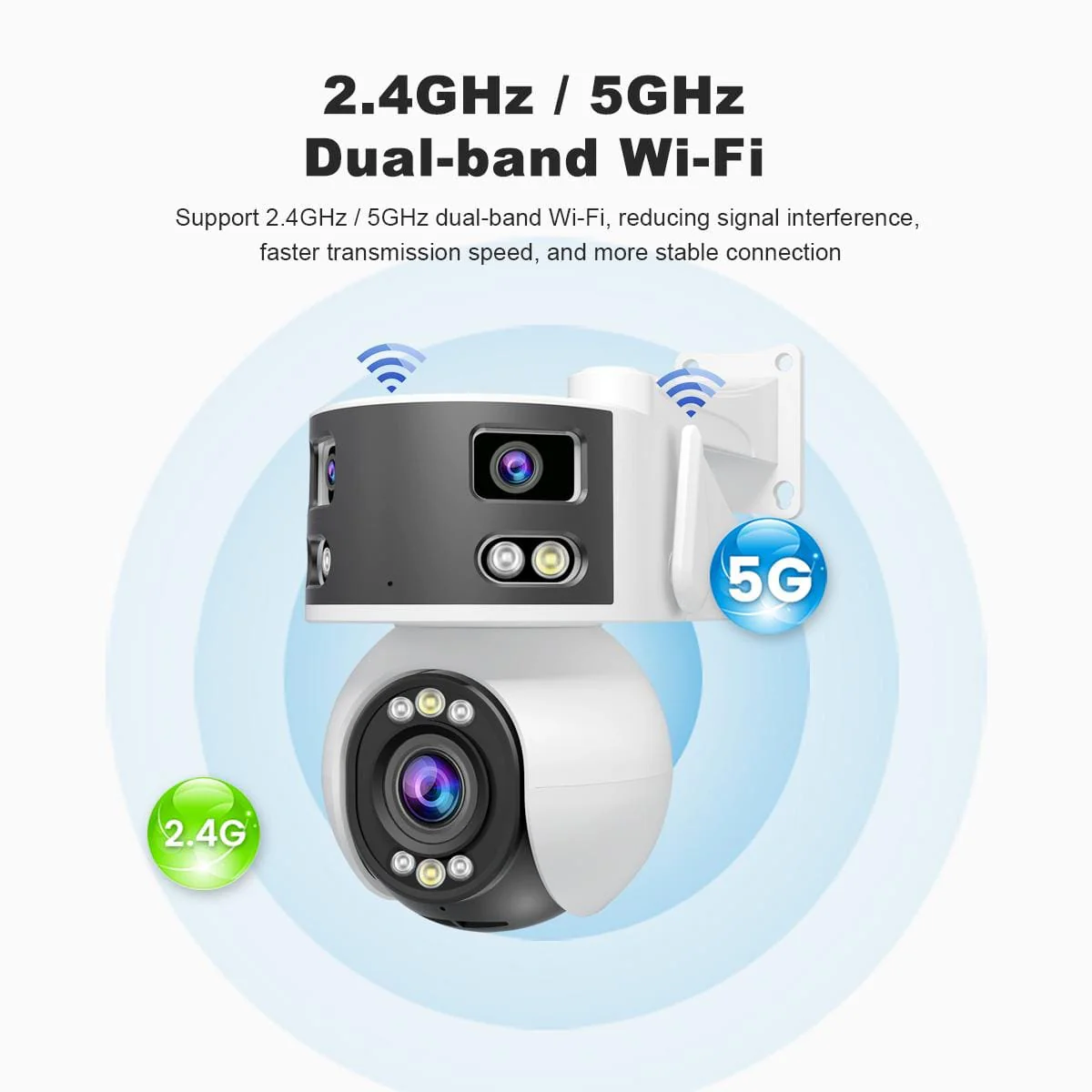 SriHome SH055 4MP+2MP+2MP 5X Optical Zoom Wi-Fi Tri-Lens PTZ Camera, Panoramic View - Image 5